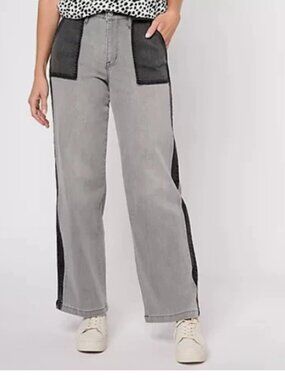 LOGO by Lori Goldstein Regular Wide Leg Jeans-Gray Wash-Reg 10-NEW-A605525